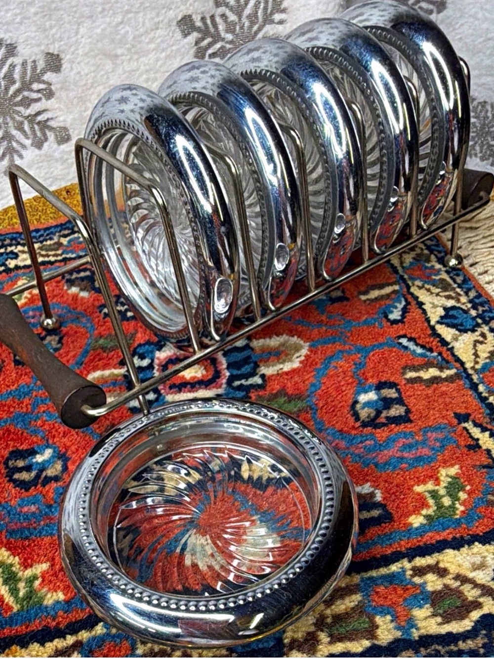 Vintage-Style Silver Toast Rack with Glass Inserts - Silver